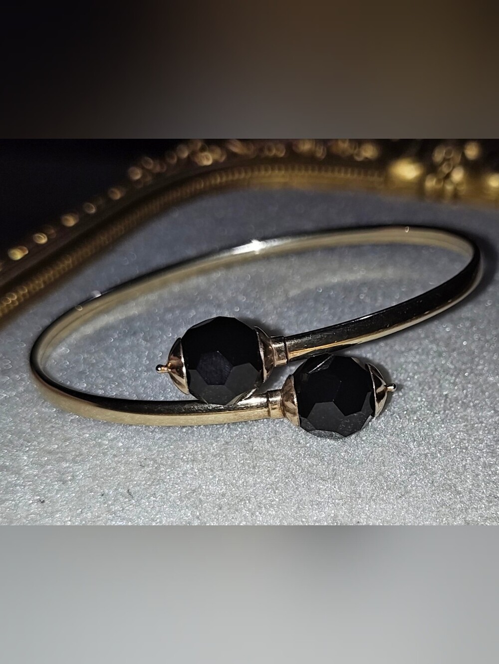 14K Gold Black Onyx Bypass Flex Bangle